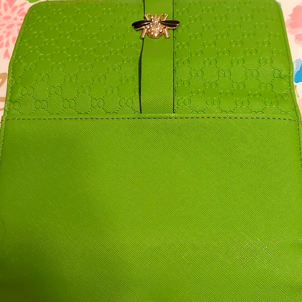 Lime green wallet with dragonfly pendant